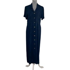 Teddi dresses vintage navy blue short sleeve button front rayon‎ dress. Size 10.